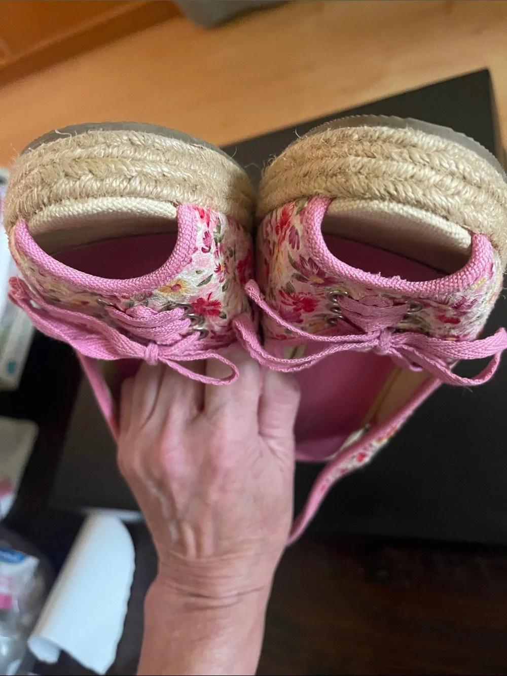 CLASSIFIED Pink Floral Lace-Up Espadrille Wedges